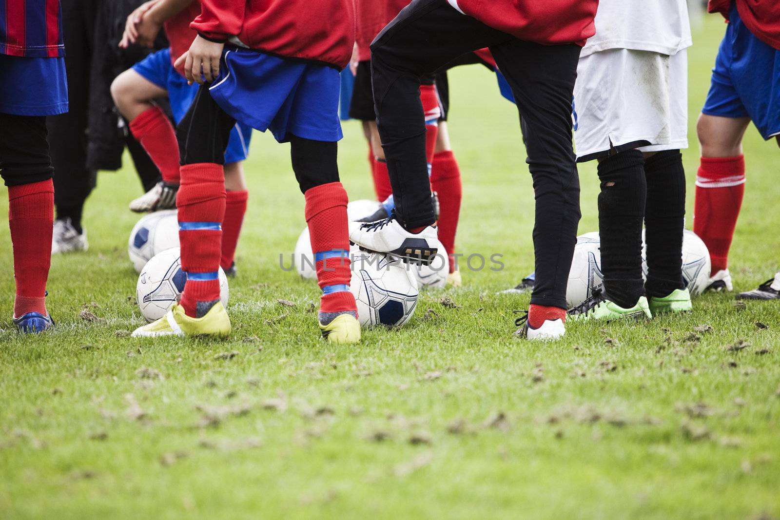 Close up of Young Soccer Players legs