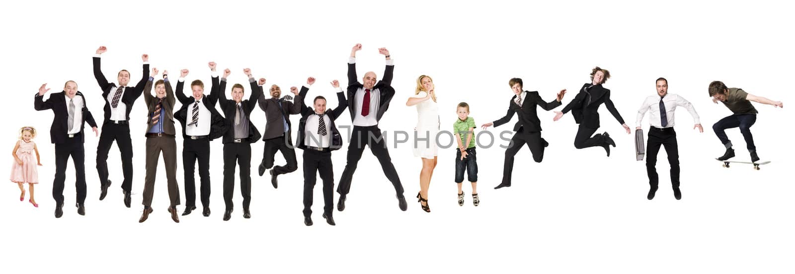 Group of Jumping People isolated on white Background
