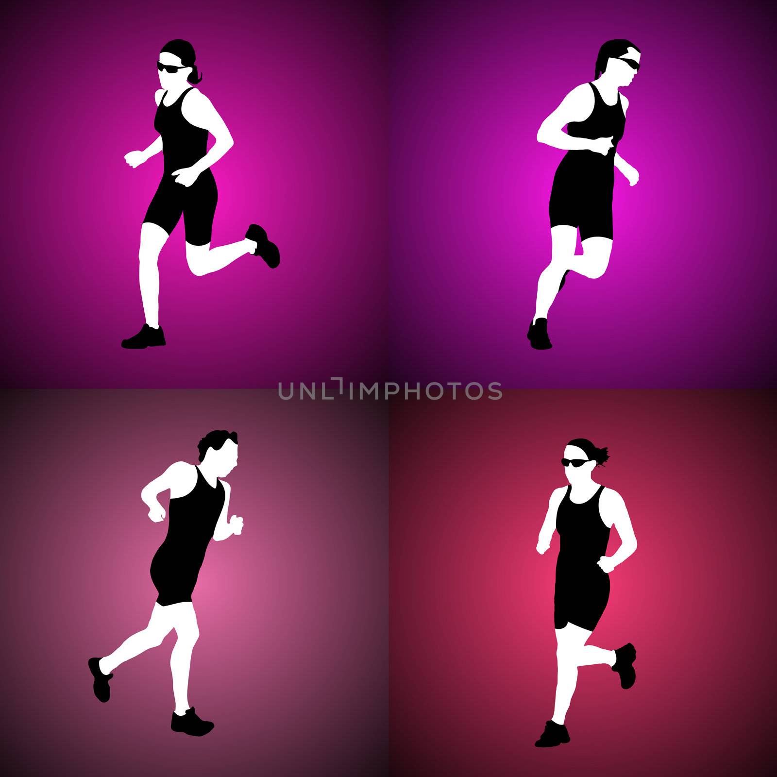 Four silhouettes of running women.