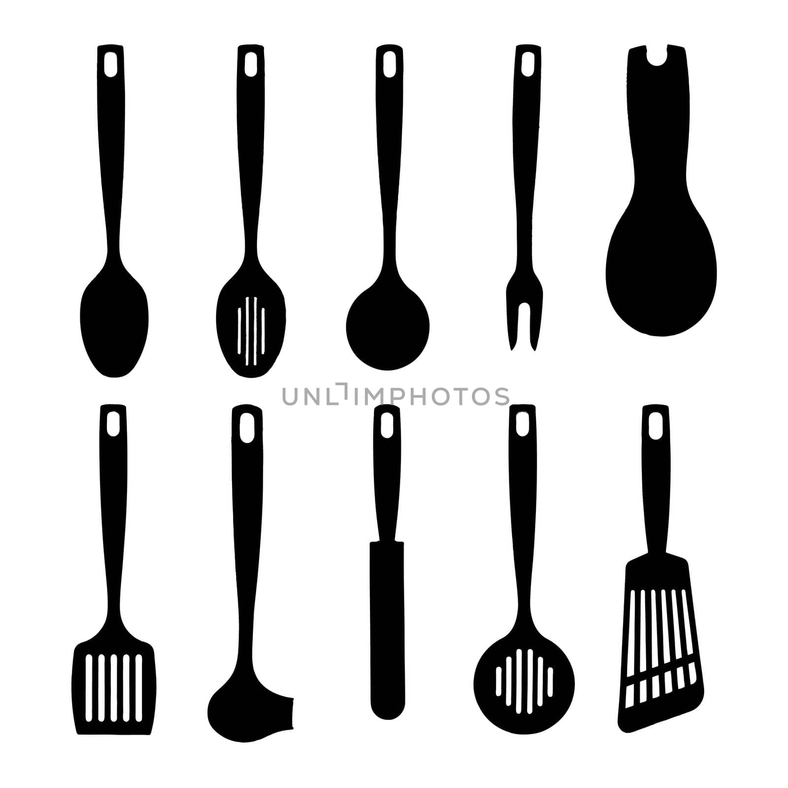 Kitchen utensil silhouettes collection by homydesign