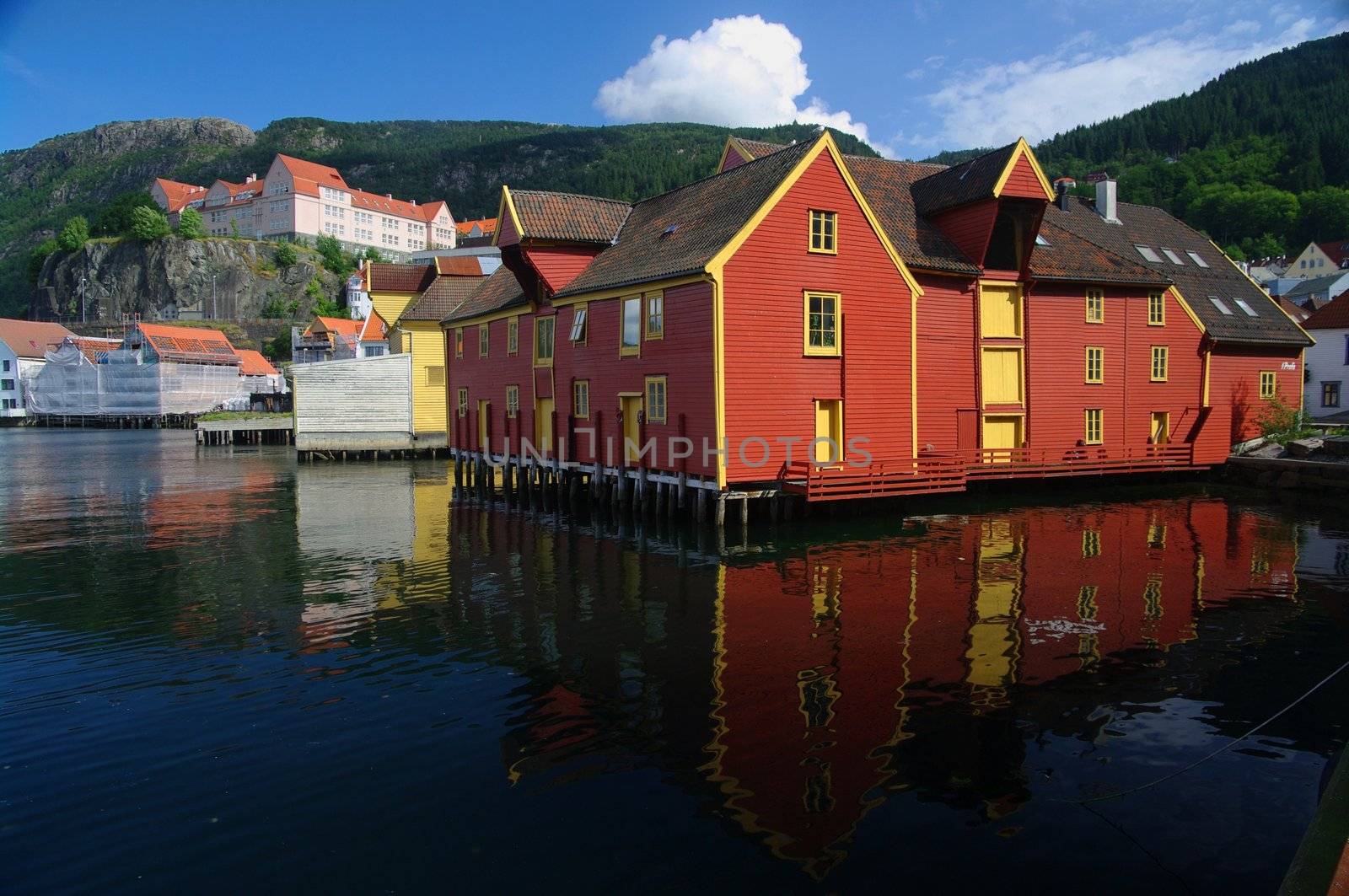 Old, Harbor-side wooden buildings. Bergen, Norway