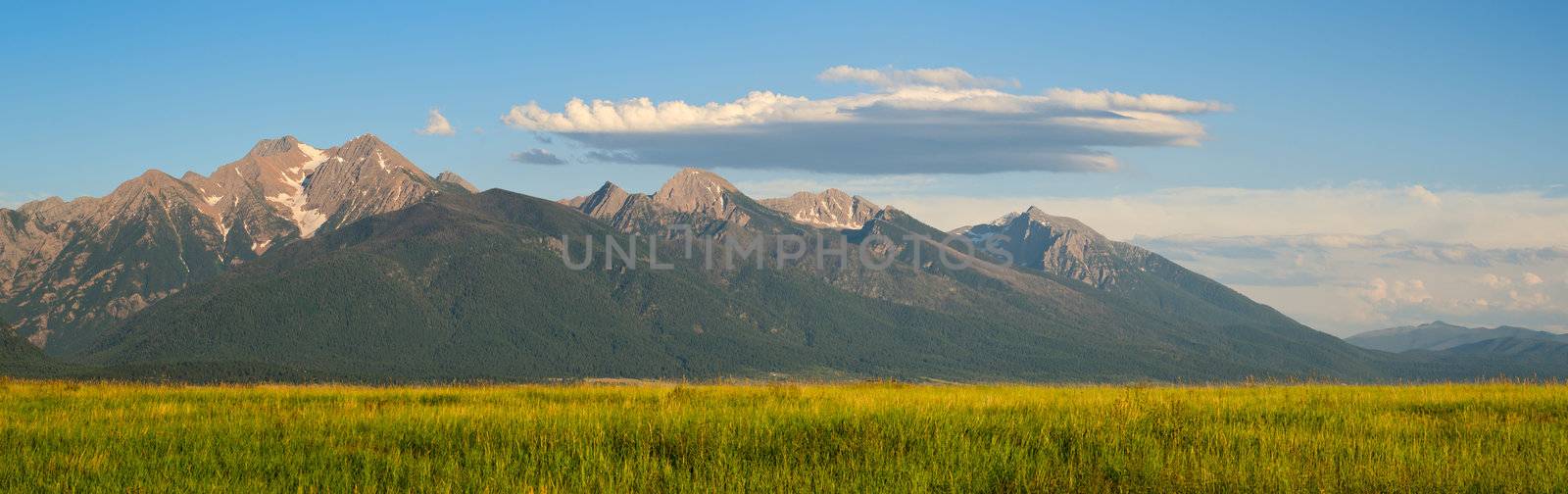 Panorama of the Mission Mountains in summer, Lake County, Montana, USA