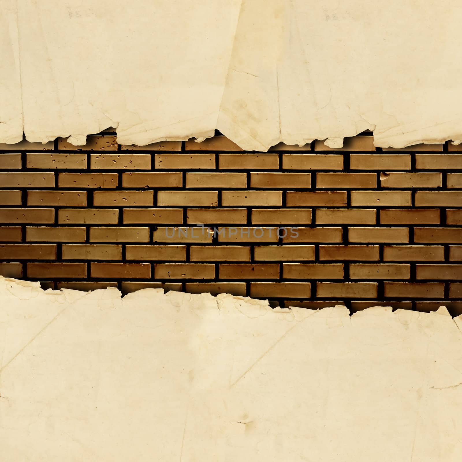 vintage torn paper with copyspace for your text at brick wall