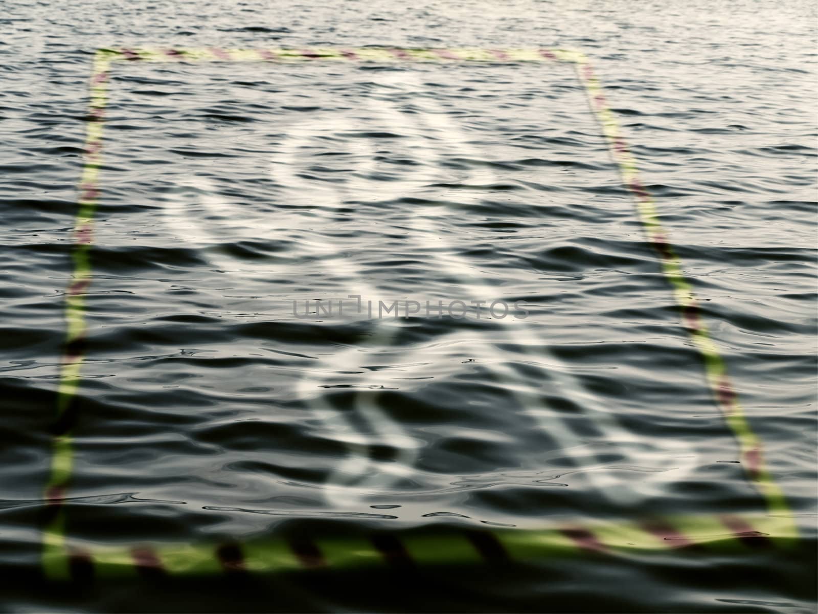 silhouette of a dead man on the water over police tape