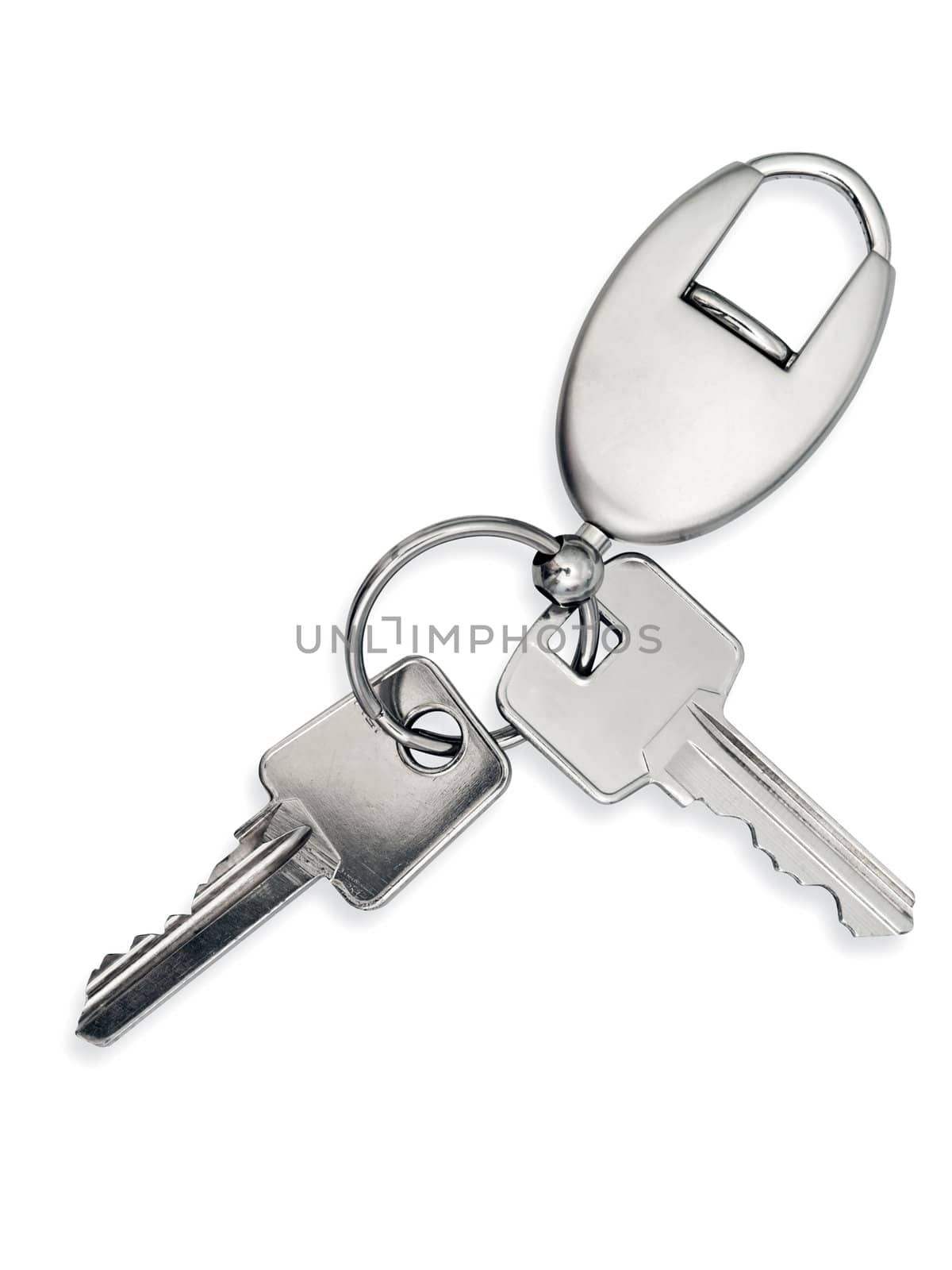 metal key with trinket over white background