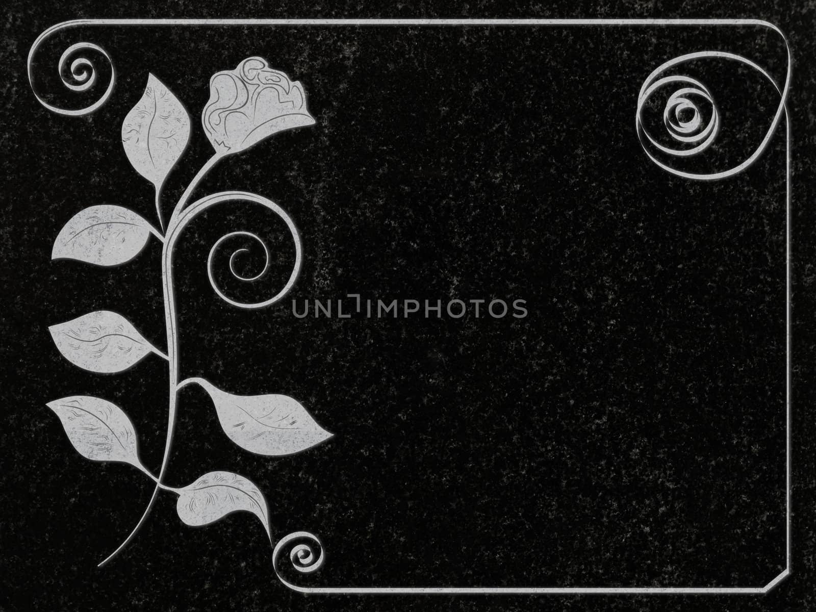 rose decoration at black granite gravestone, copyspace 