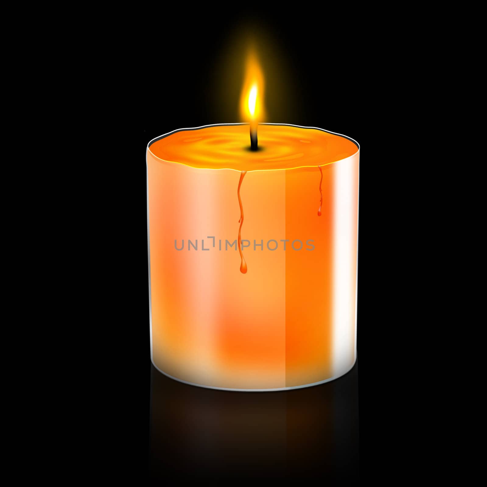 single orange candle over black background 