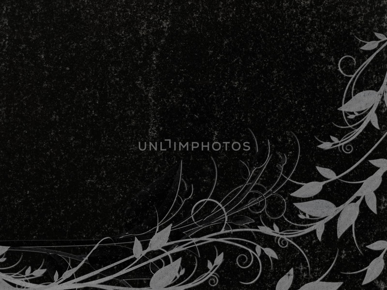floral decoration at black granite gravestone, copyspace 