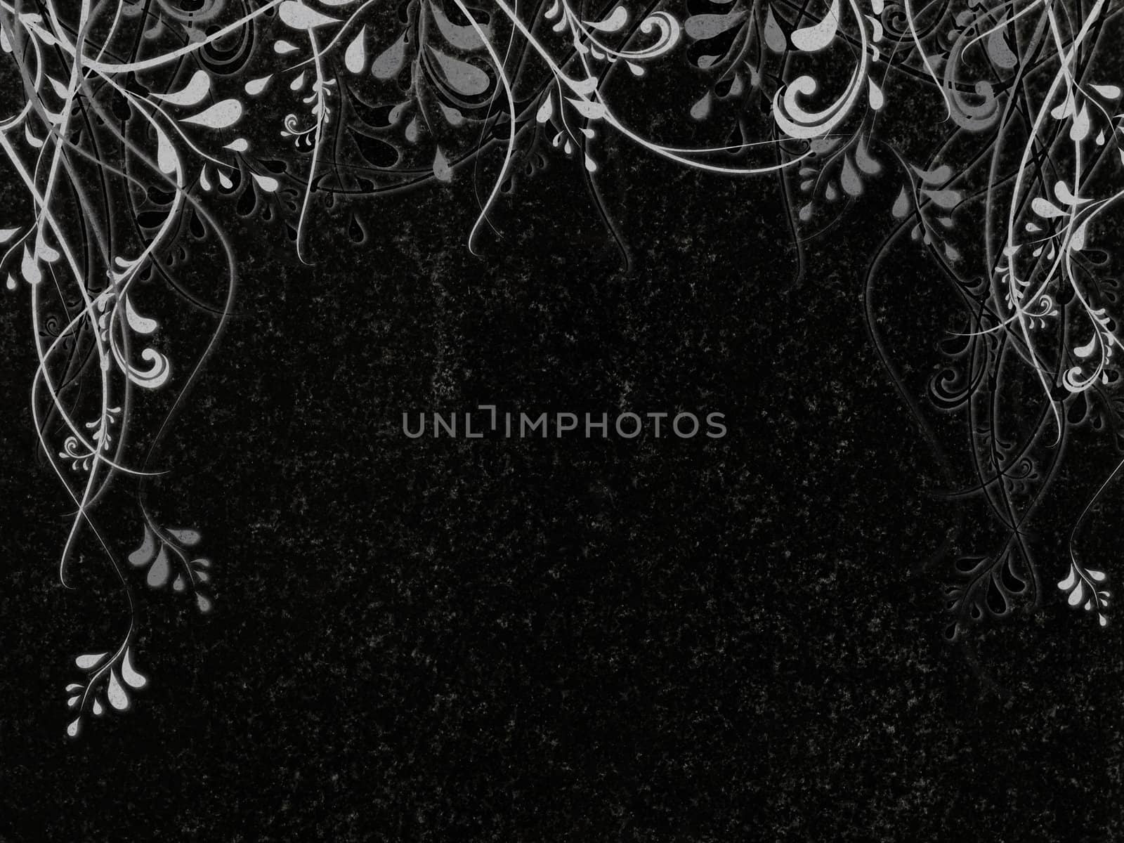 leaves decoration at black granite gravestone, copyspace 