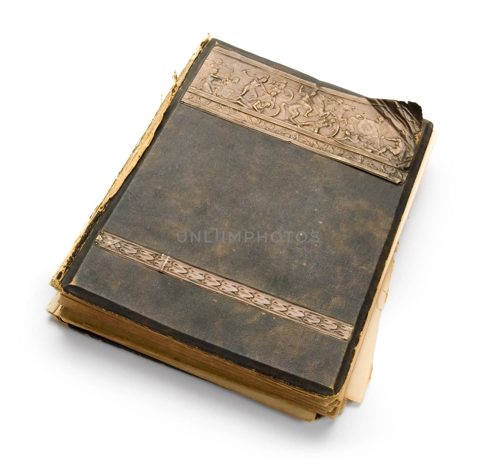 old book with an engraving, isolated on white background