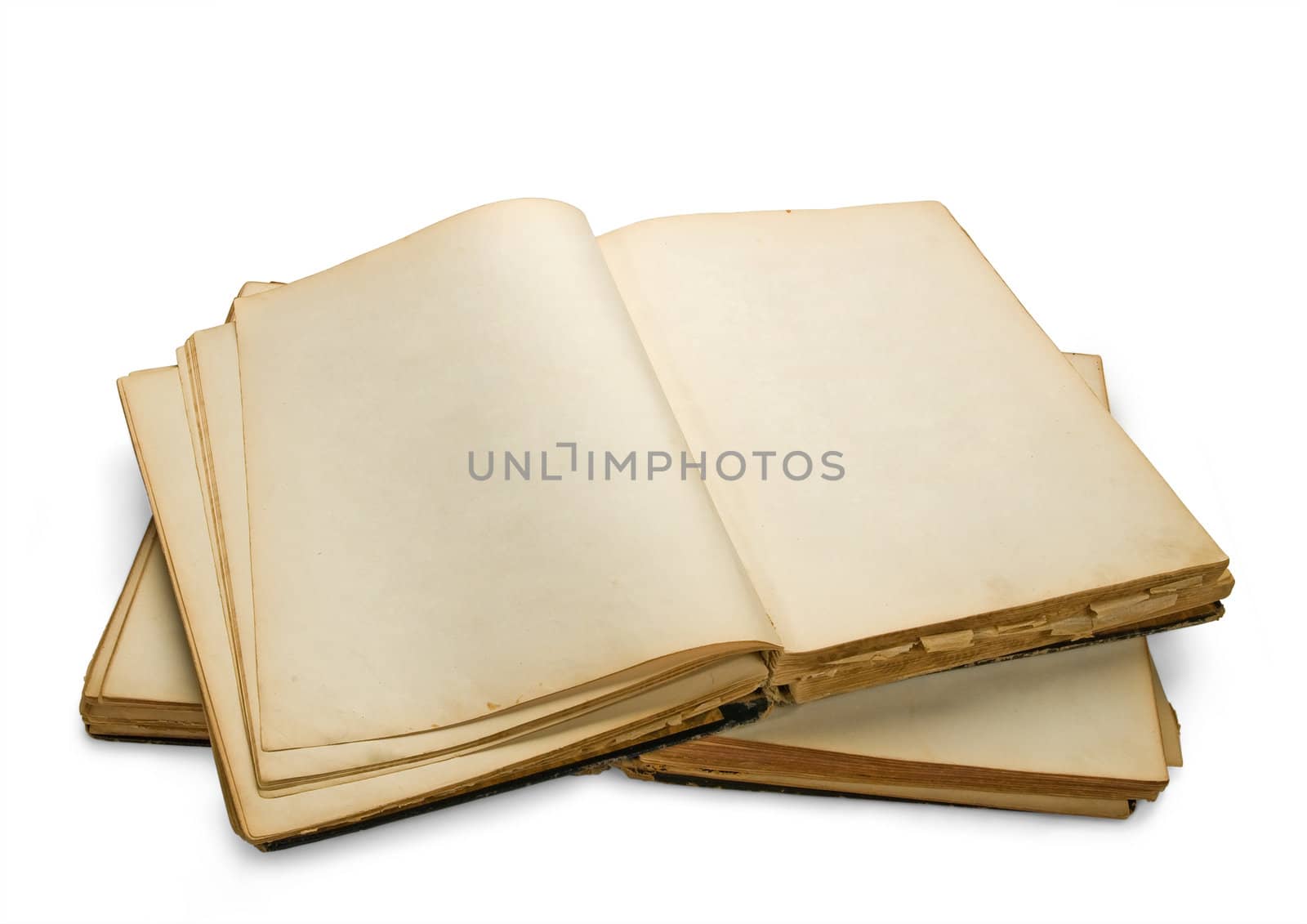 Open ancient book with blank pages, isolated on white background by zeffss
