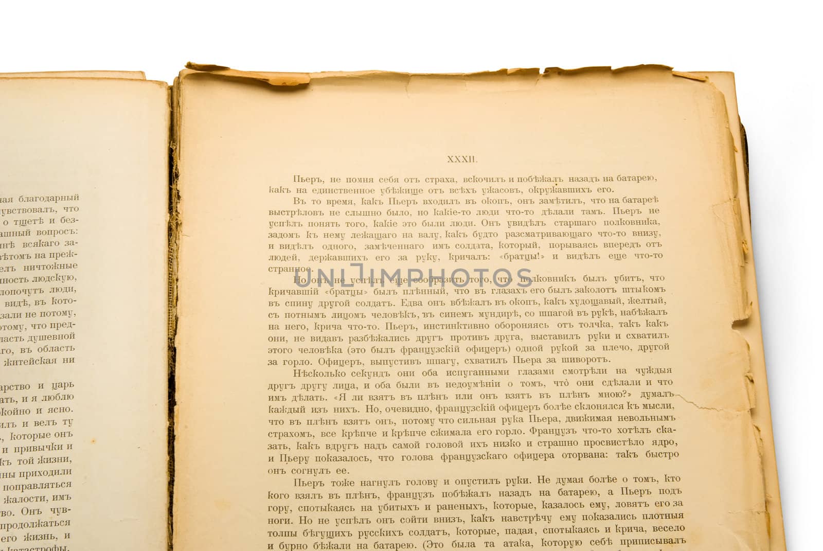 Open ancient book, isolated on white background