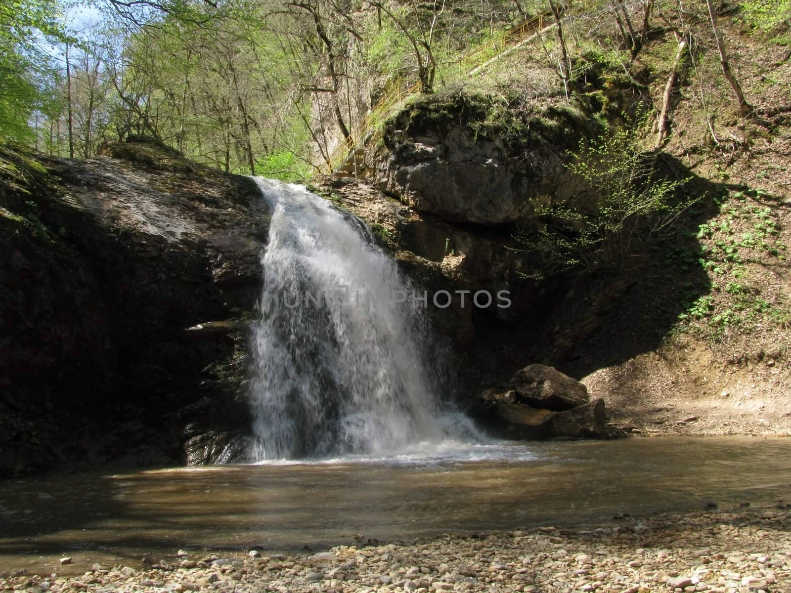 Falls; the river; a stream; water; a moisture; beauty; Caucasus