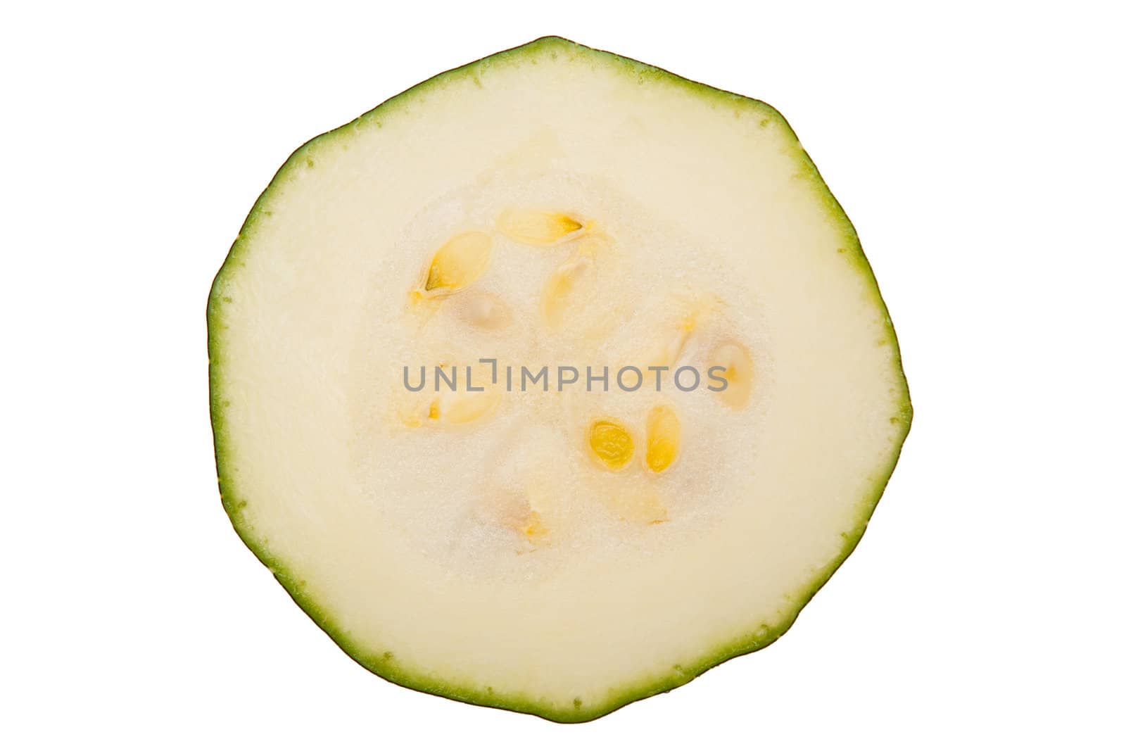 A courgette cross-section isolated on white