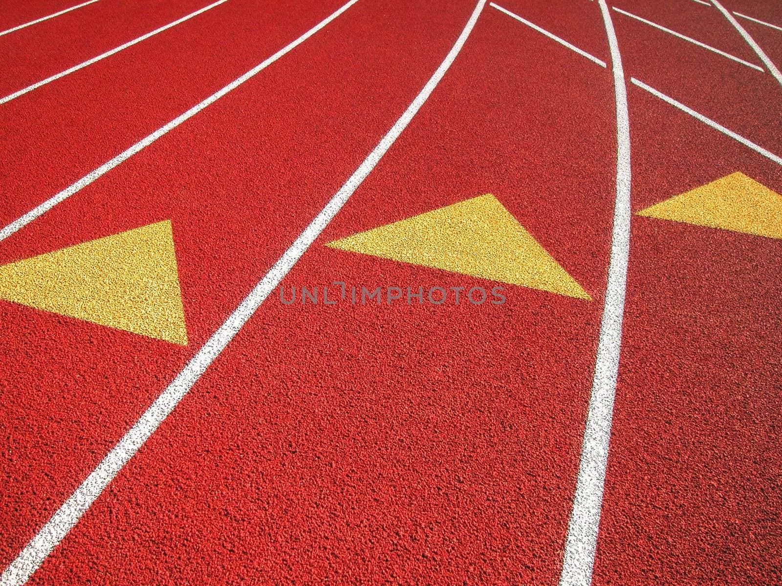 The Red Surface and White Lane Lines of a running track