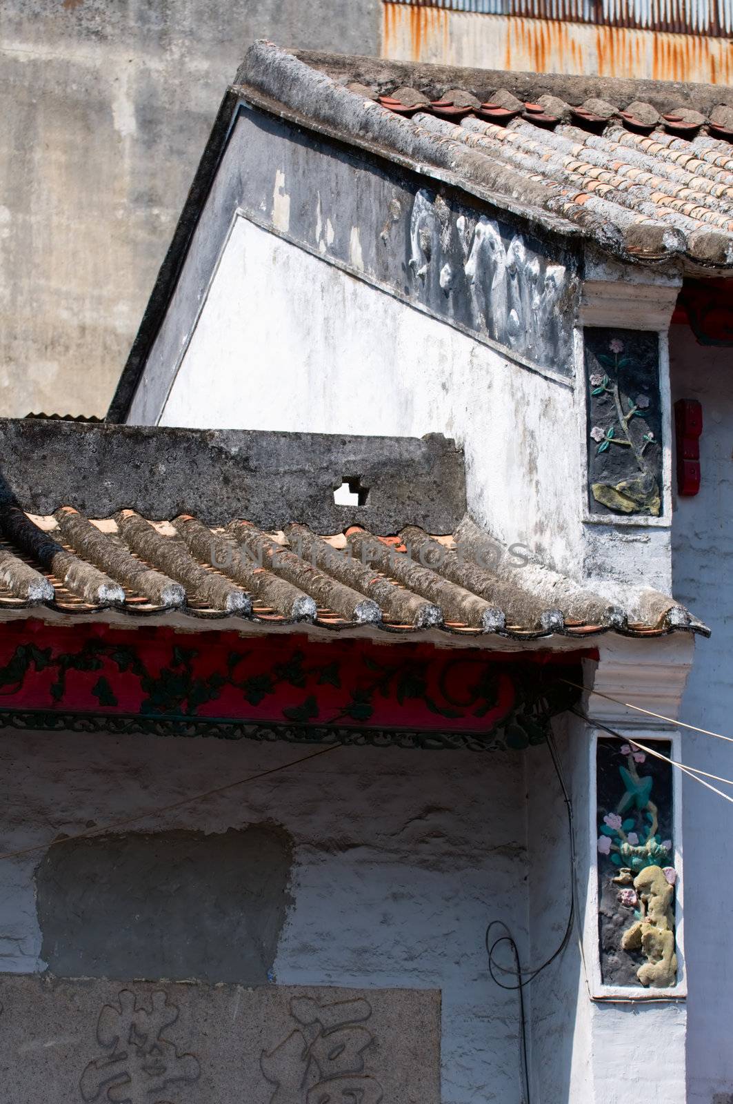 The close up view of roof of old construction 