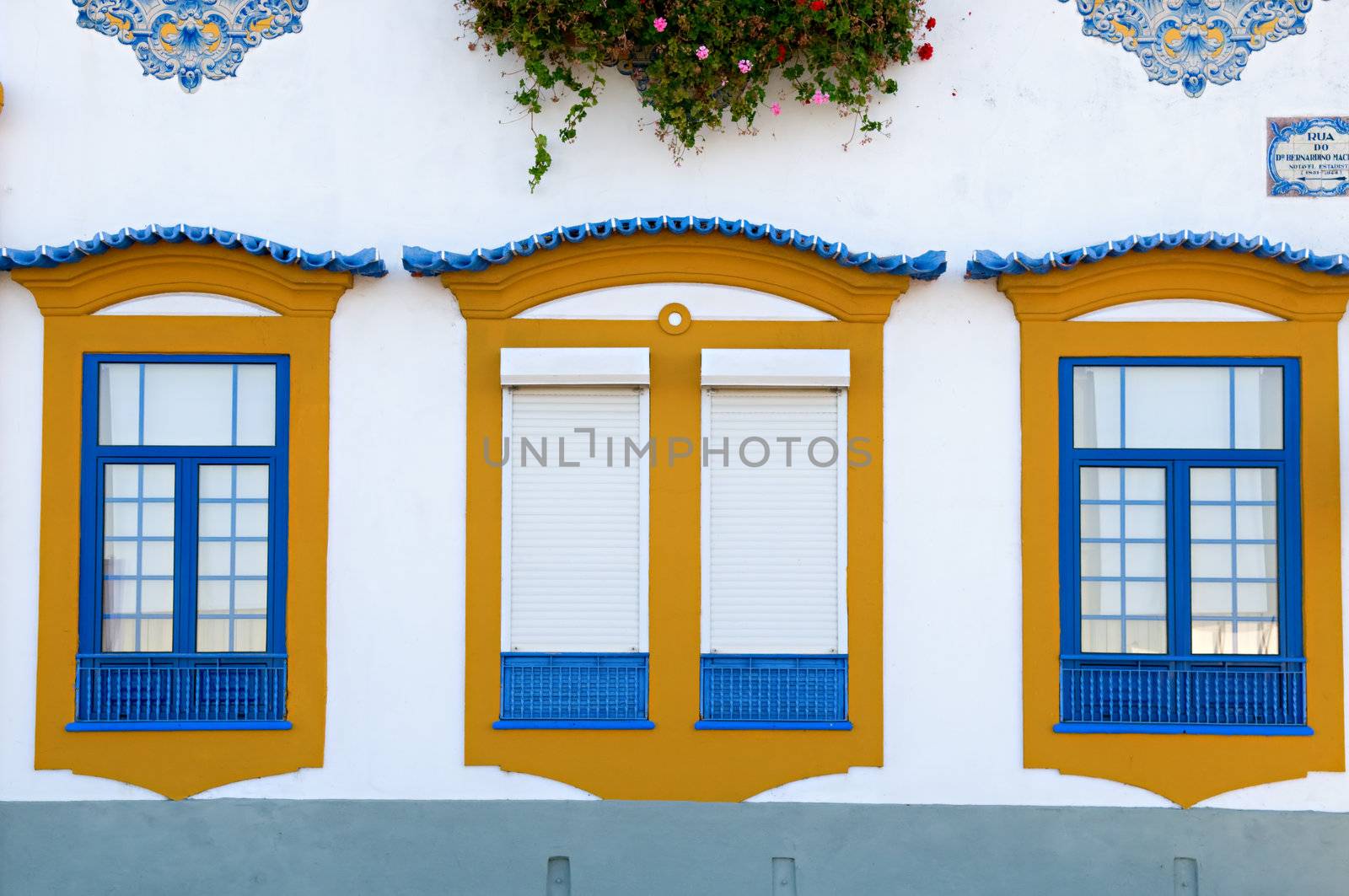 Beautiful colored houses, windows and lanterns