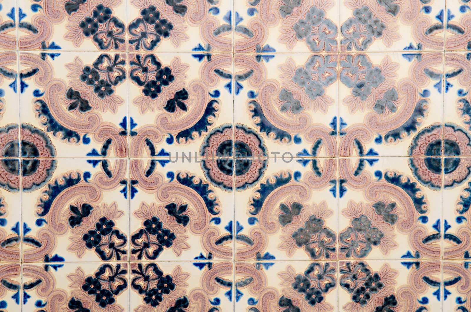 The abstract pattern of Portuguese painted tiles with interesting designs