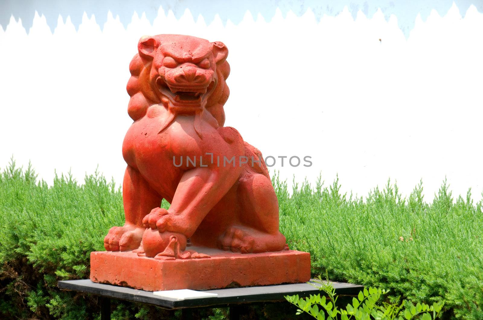 A stone lion of Chinese temple, in garden