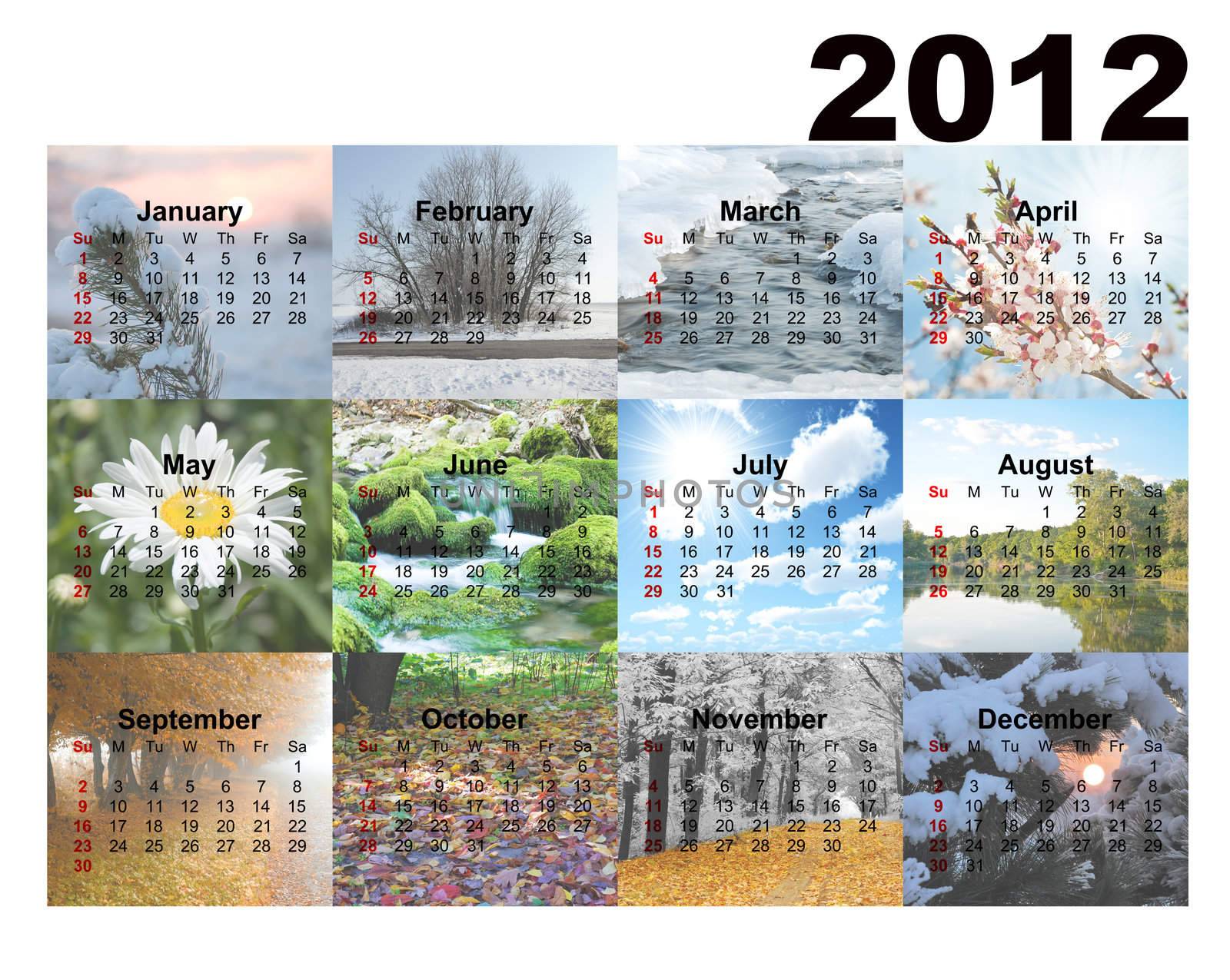 Calendar with photos seasons. 2012 years