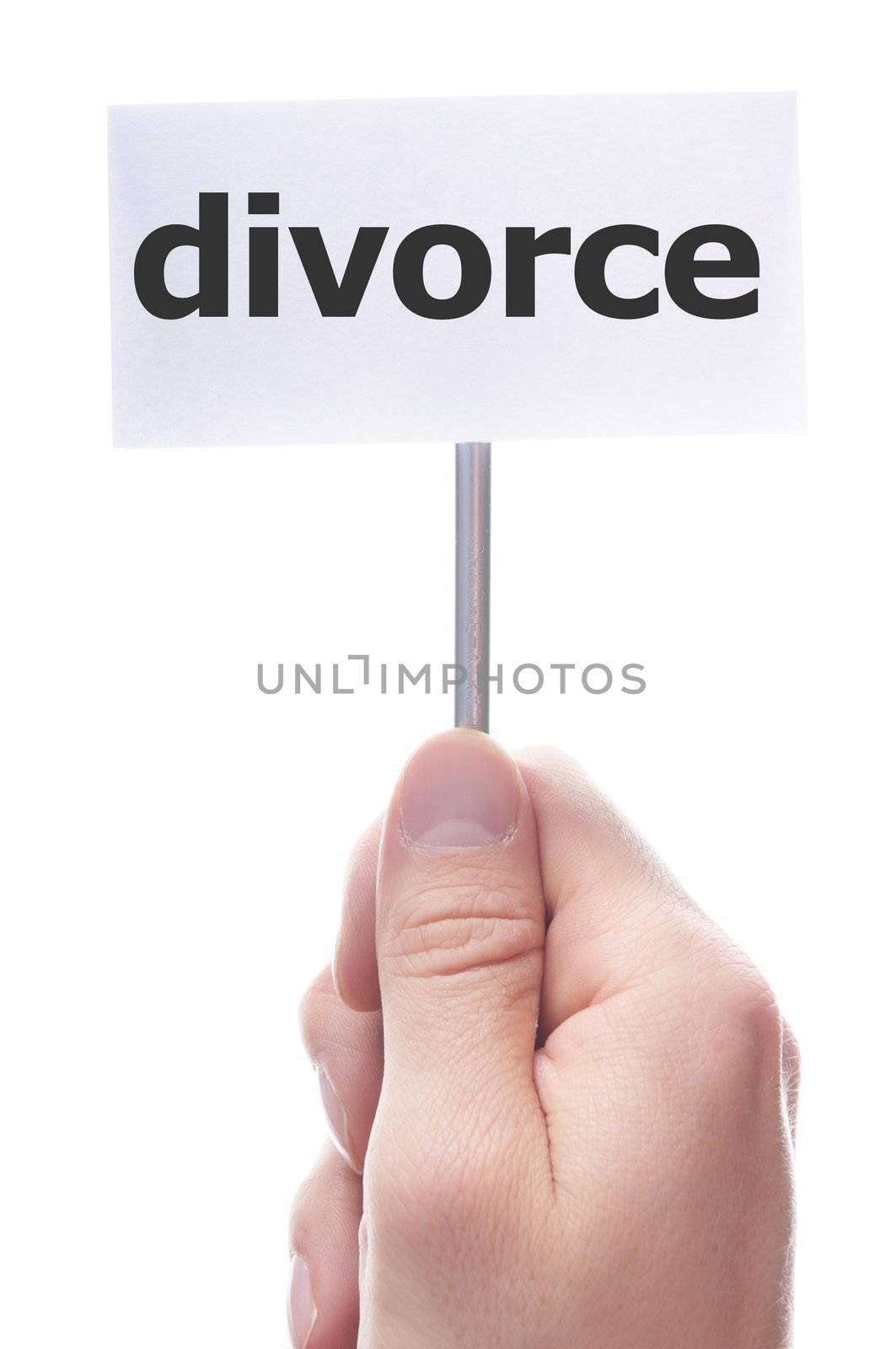 divorce concept with hand holding paper sign