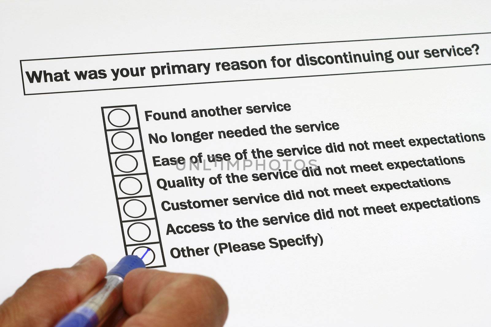 Survey for discontinuing the service concept with balck bold letter 