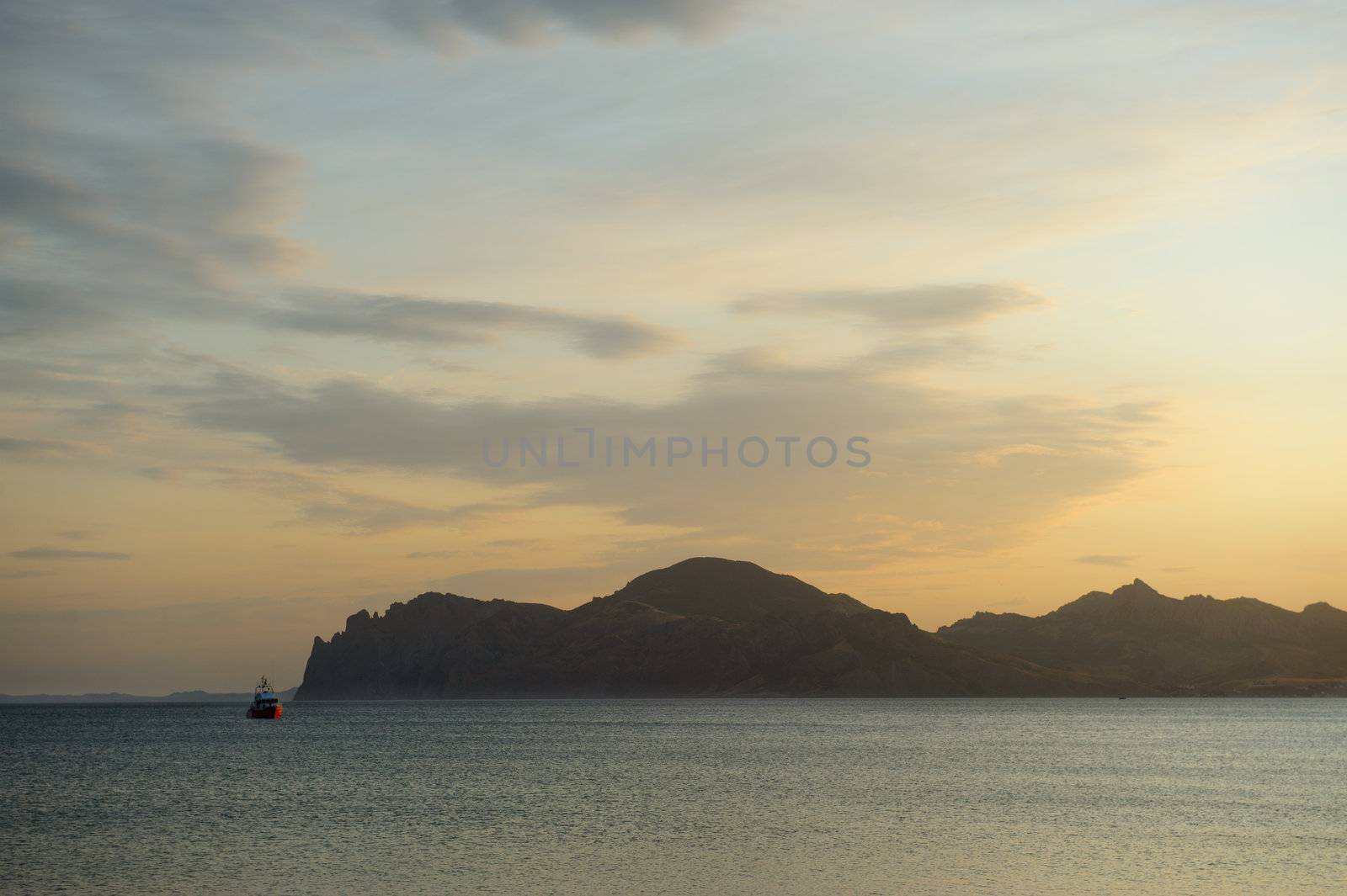 Sea landscape. An evening, the colourful sky