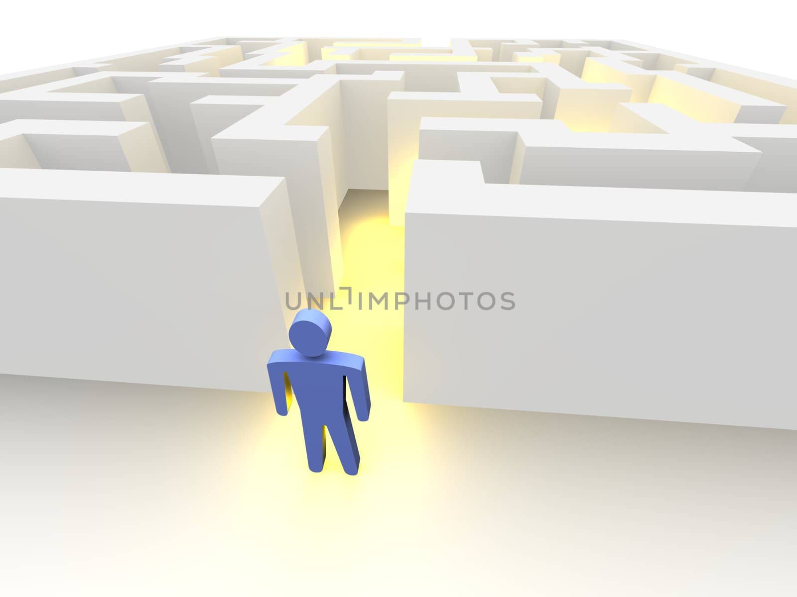 Person in front of labyrinth. 3d rendered image.