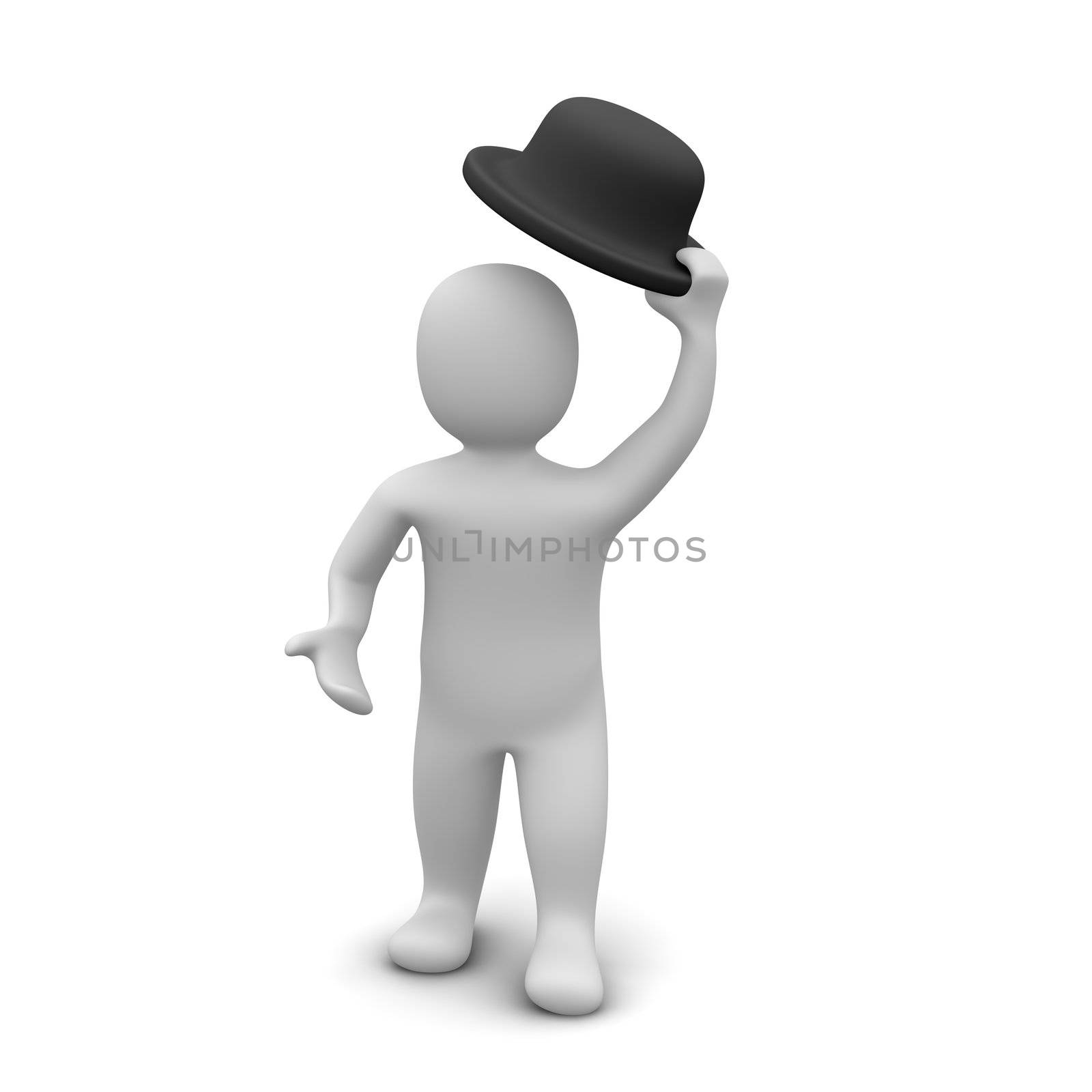 Man raising the hat. 3d rendered illustration.