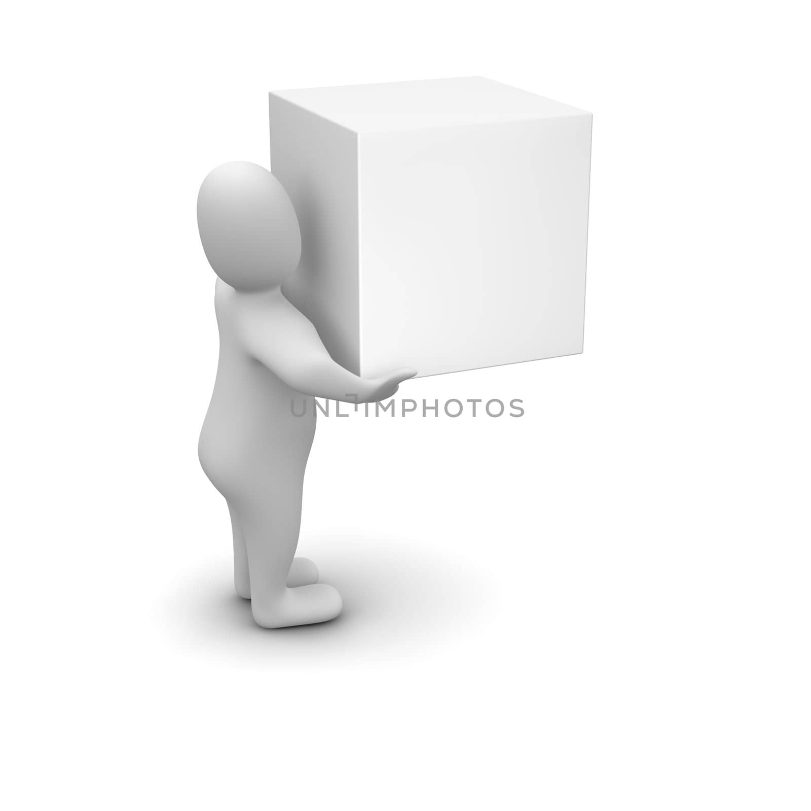 Man carrying blank box. 3d rendered illustration.