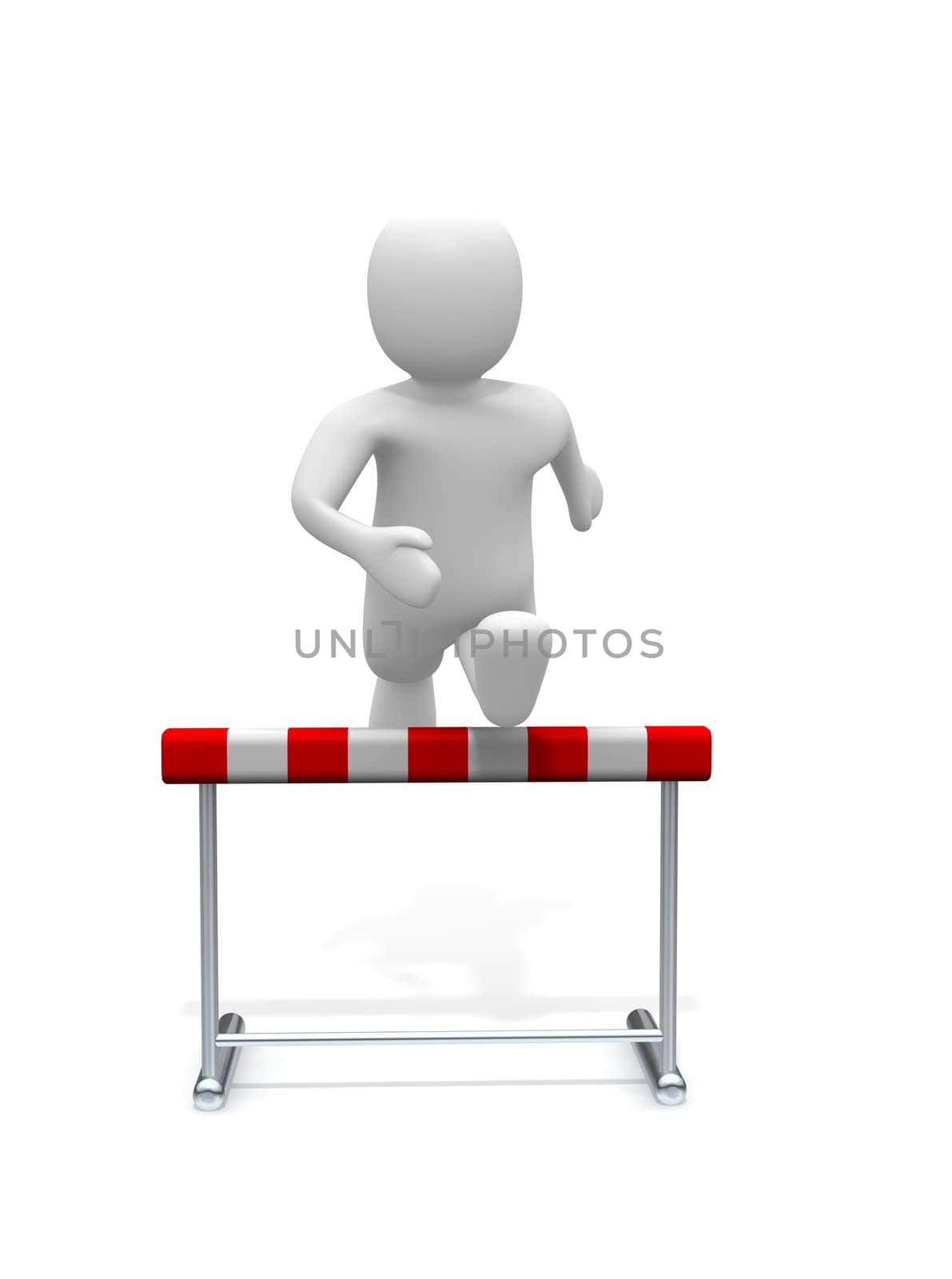 Man jumping over the hurdle. 3d rendered illustration.