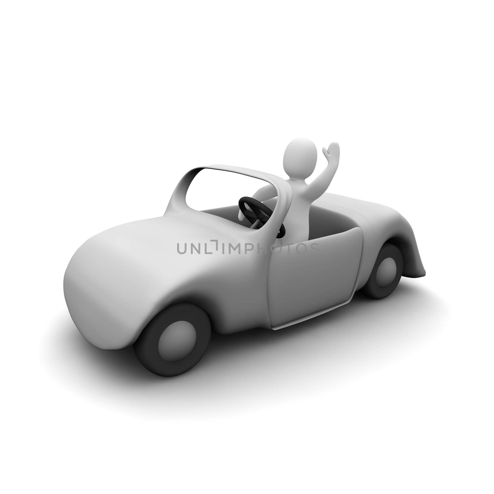 Happy man in cabriolet car. 3d rendered illustration.