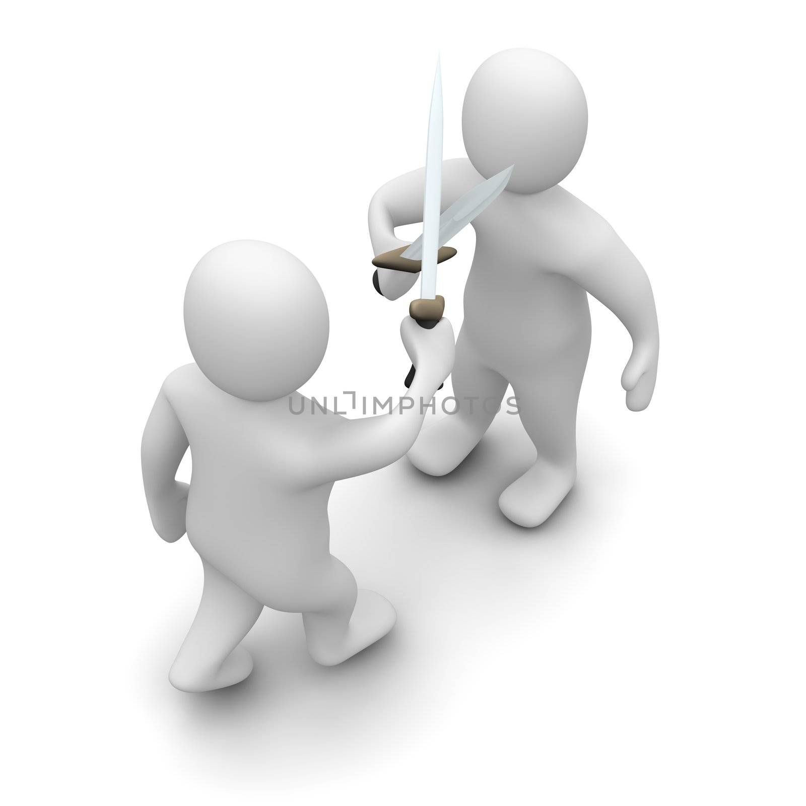 Fighting with swords. 3d rendered illustration isolated on white.