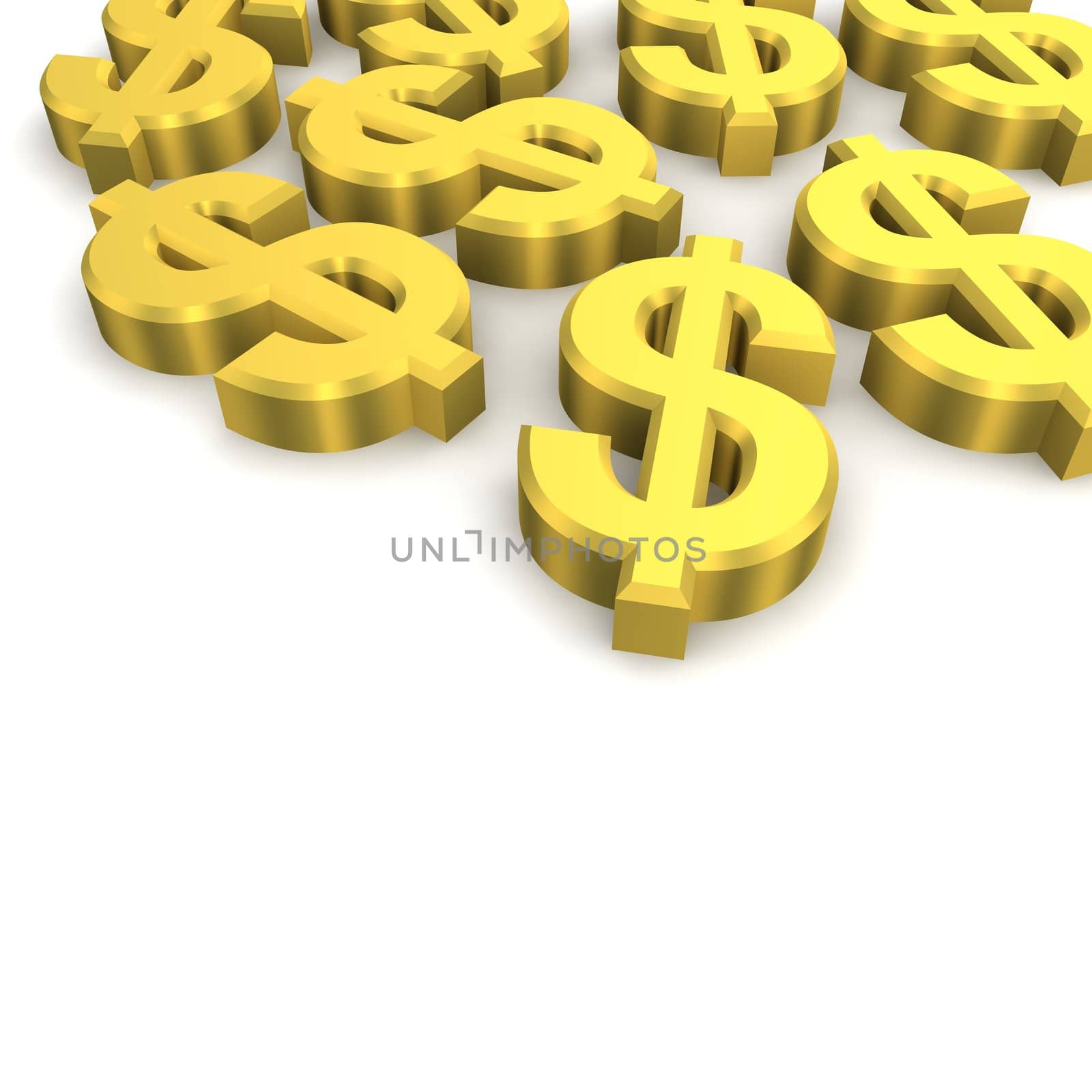 Golden dollar currency symbols. 3d rendered image
