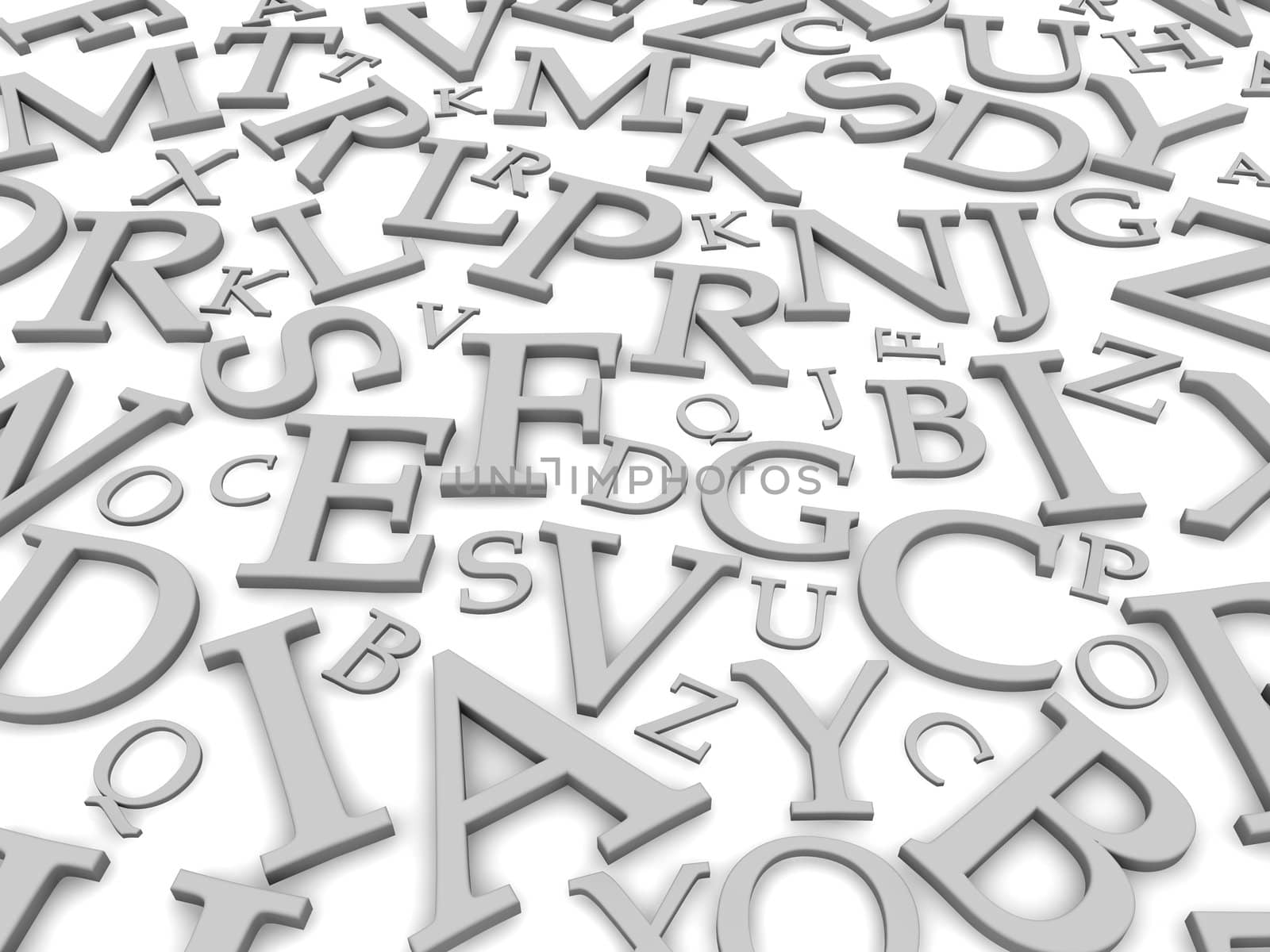 Black and white letters background. 3d rendered illustration