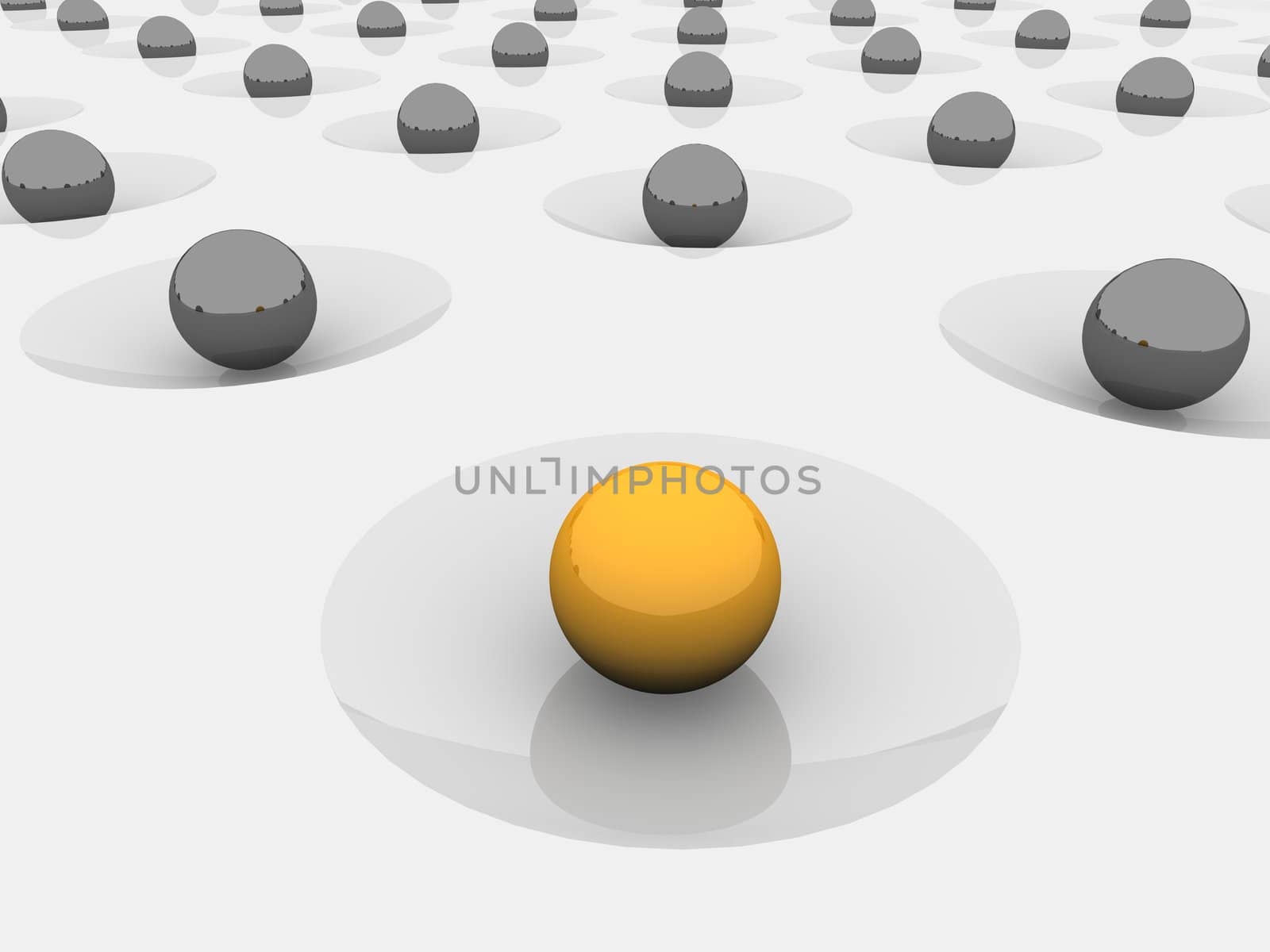 Balls in craters. Abstract 3d rendered background.