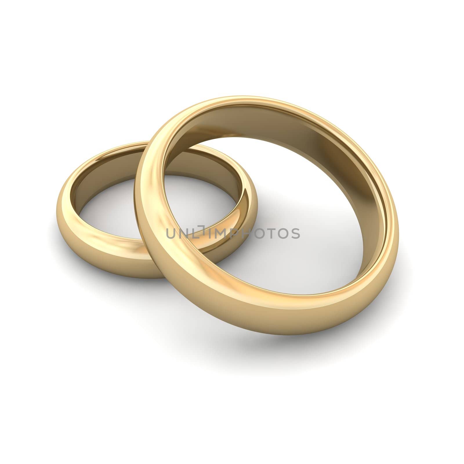 Golden wedding rings. 3d rendered illustration.