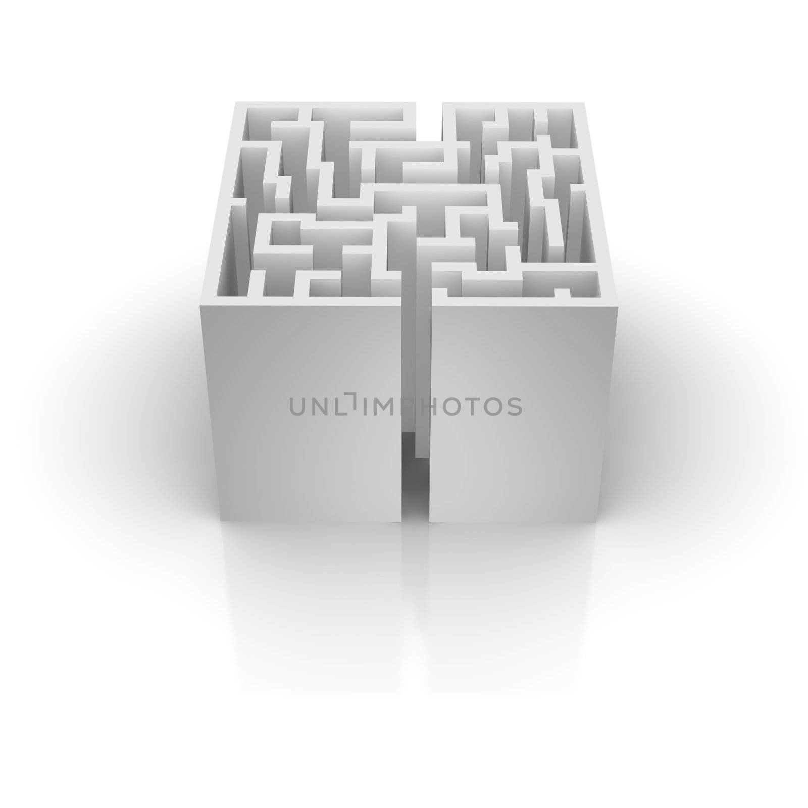 Isolated labyrinth with reflection. 3d rendered illustration.