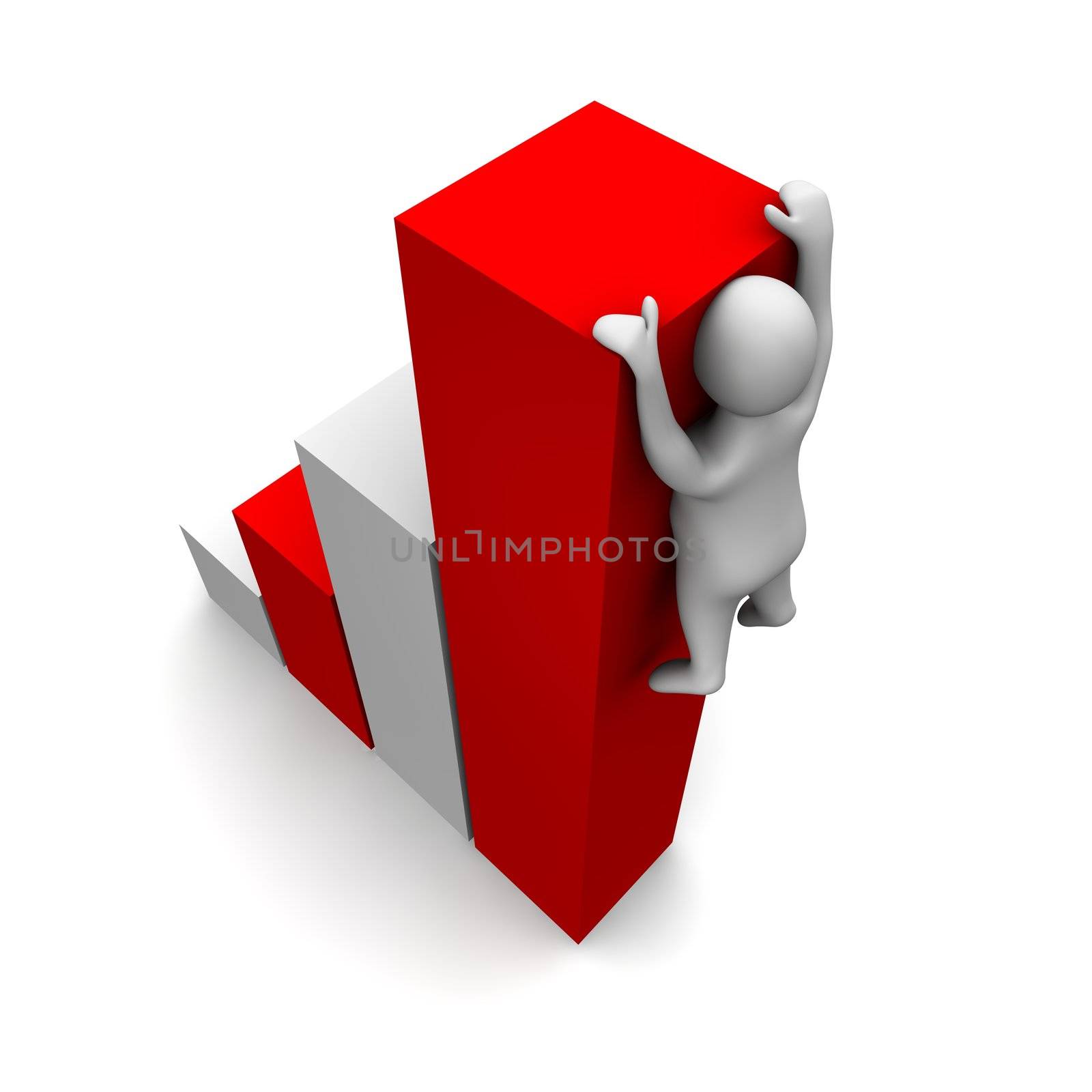 Dropping from growing column graph. 3d rendered illustration.