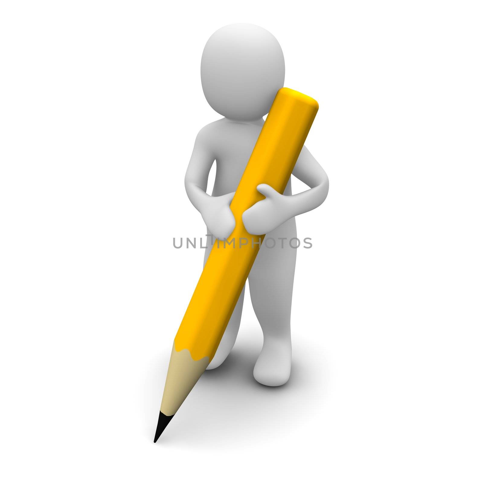 Man holding pencil. 3d rendered illustration.