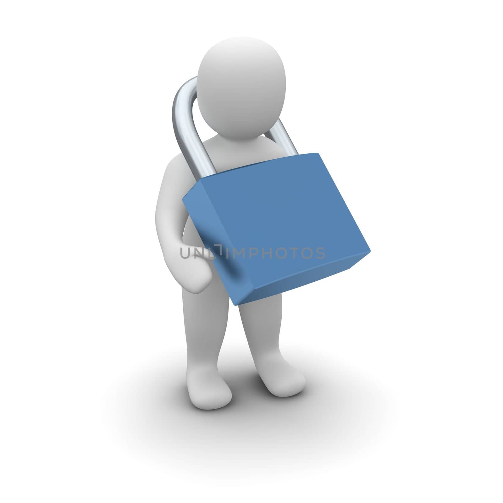 Man with lock. 3d rendered isolated illustration.