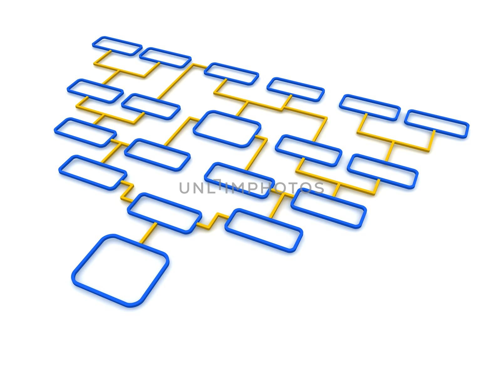 Blue and orange schematic diagram. 3d rendered illustration.