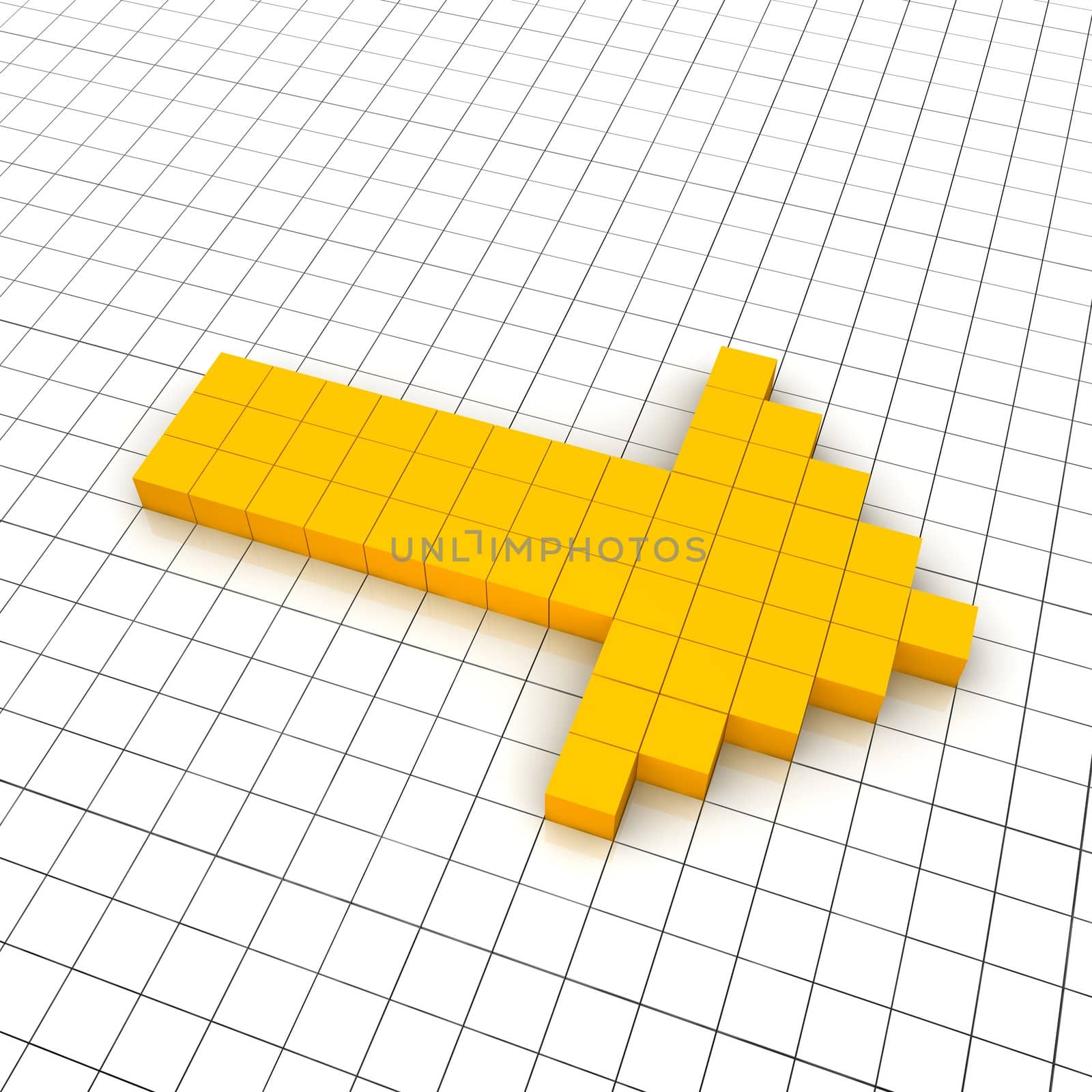 Right arrow 3d icon in grid. Rendered illustration.