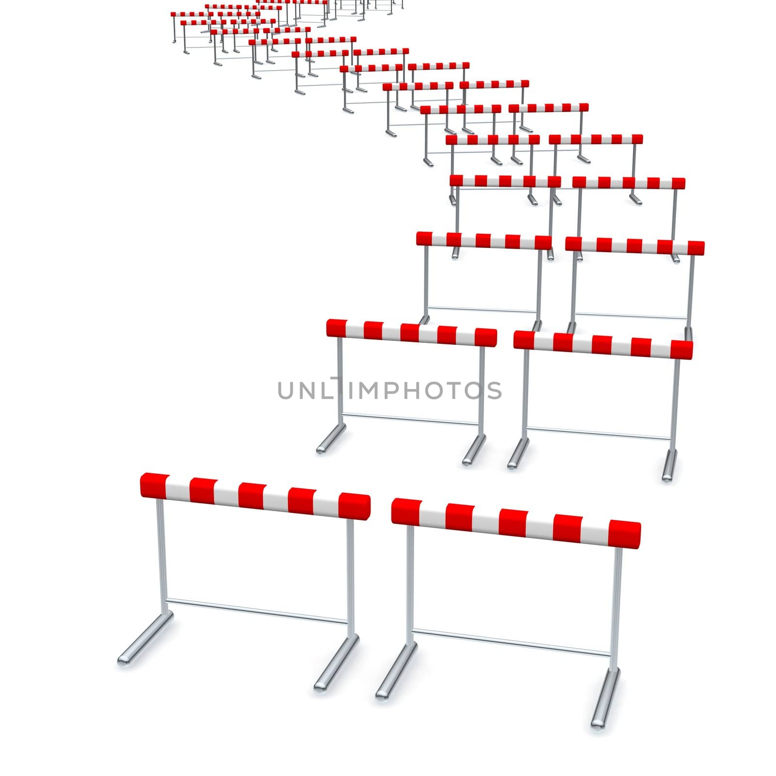 Hurdles track. 3d rendered illustration isolated on white.