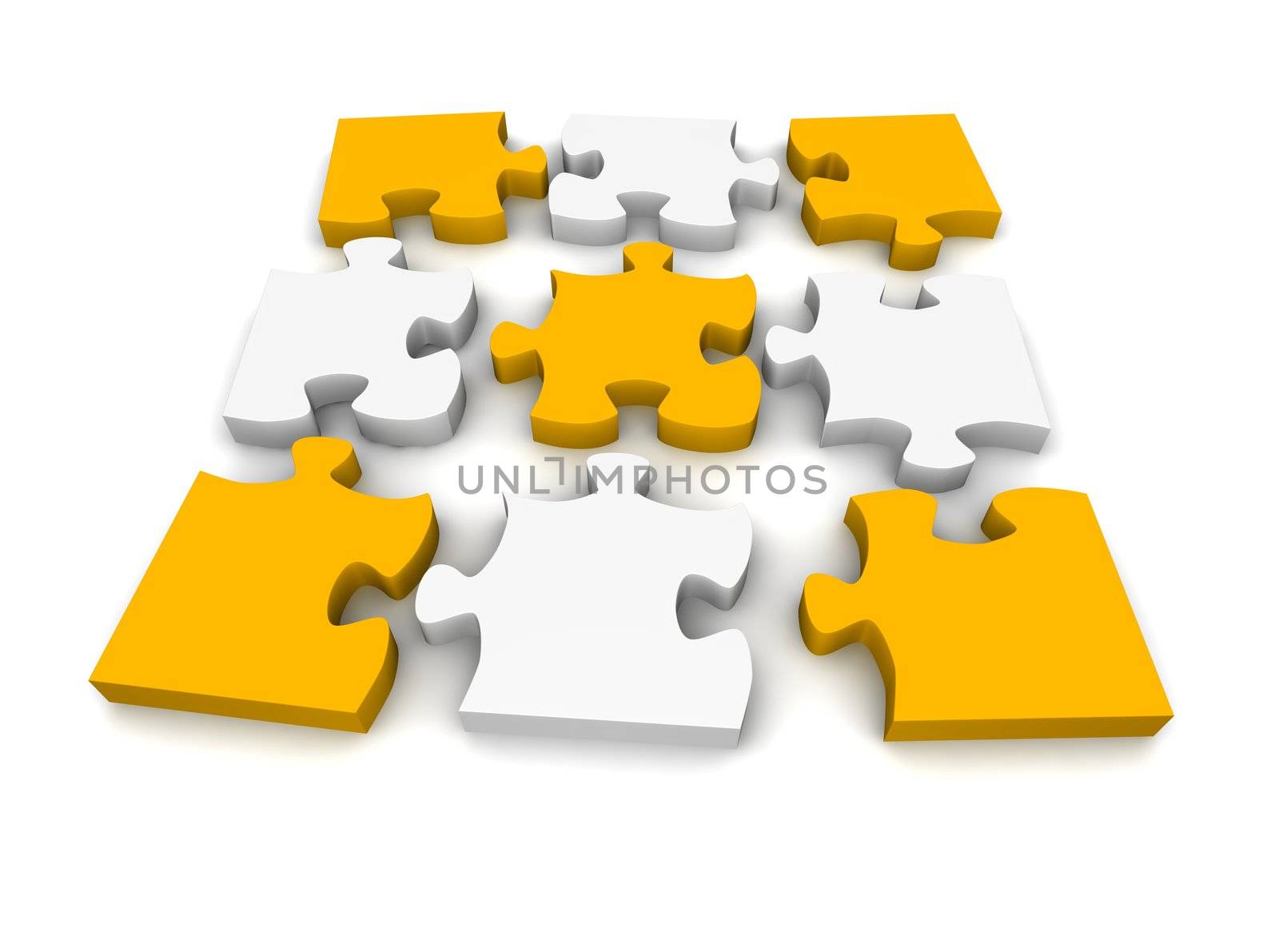 Decomposed jigsaw puzzle. 3d rendered illustration.