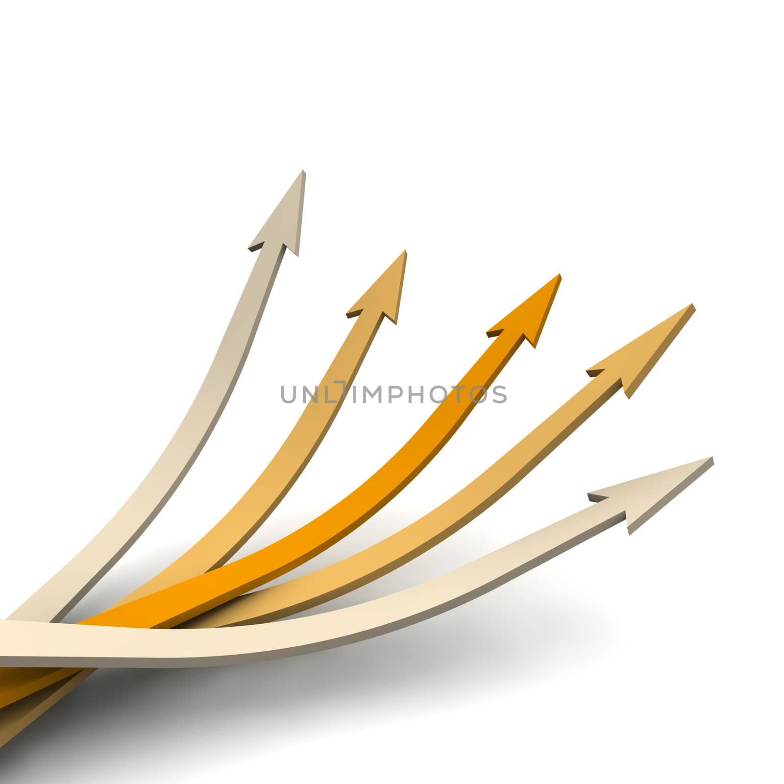 Orange arrows with up direction. 3d rendered illustration.