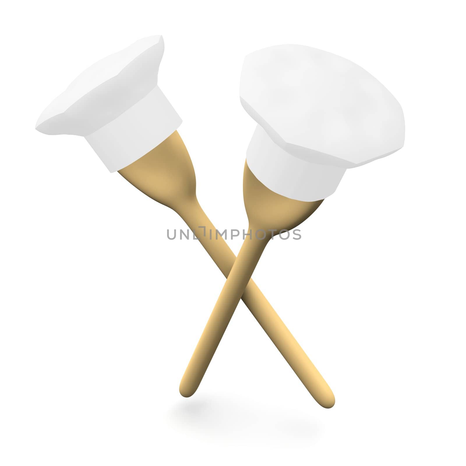 Two spoons with caps. 3d rendered illustration.