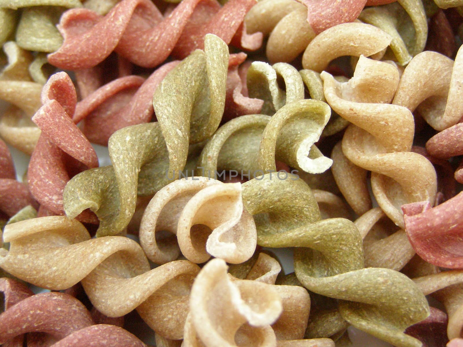 Italian pasta in three different colours