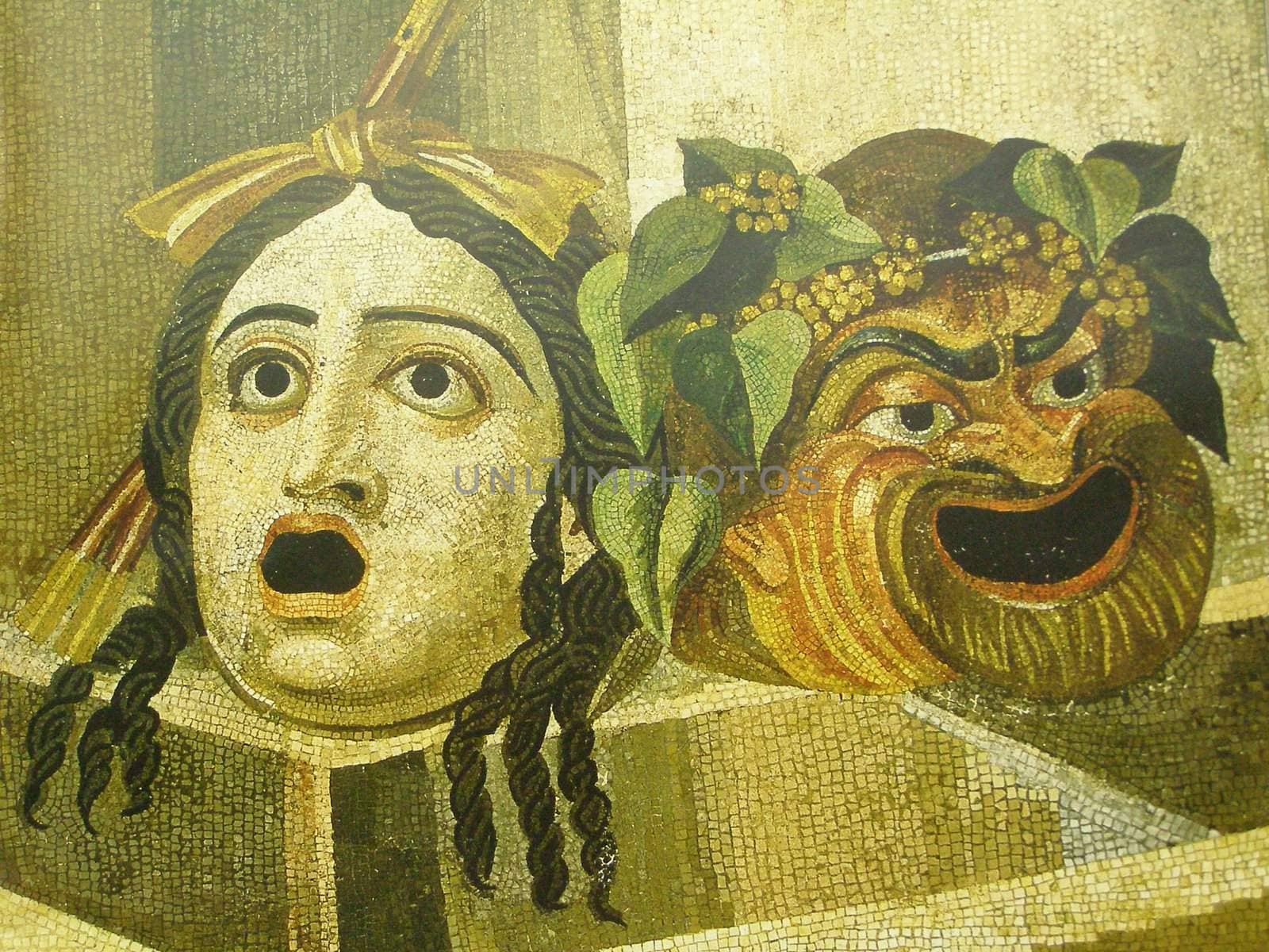 tragedy and comedy masks - ancient Roman musaic