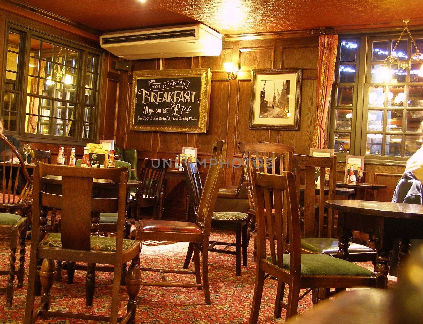 interiors of a traditional British or Irish pub